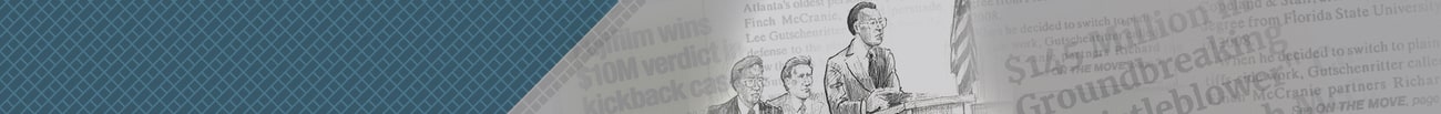 Courtroom sketch and newspaper text